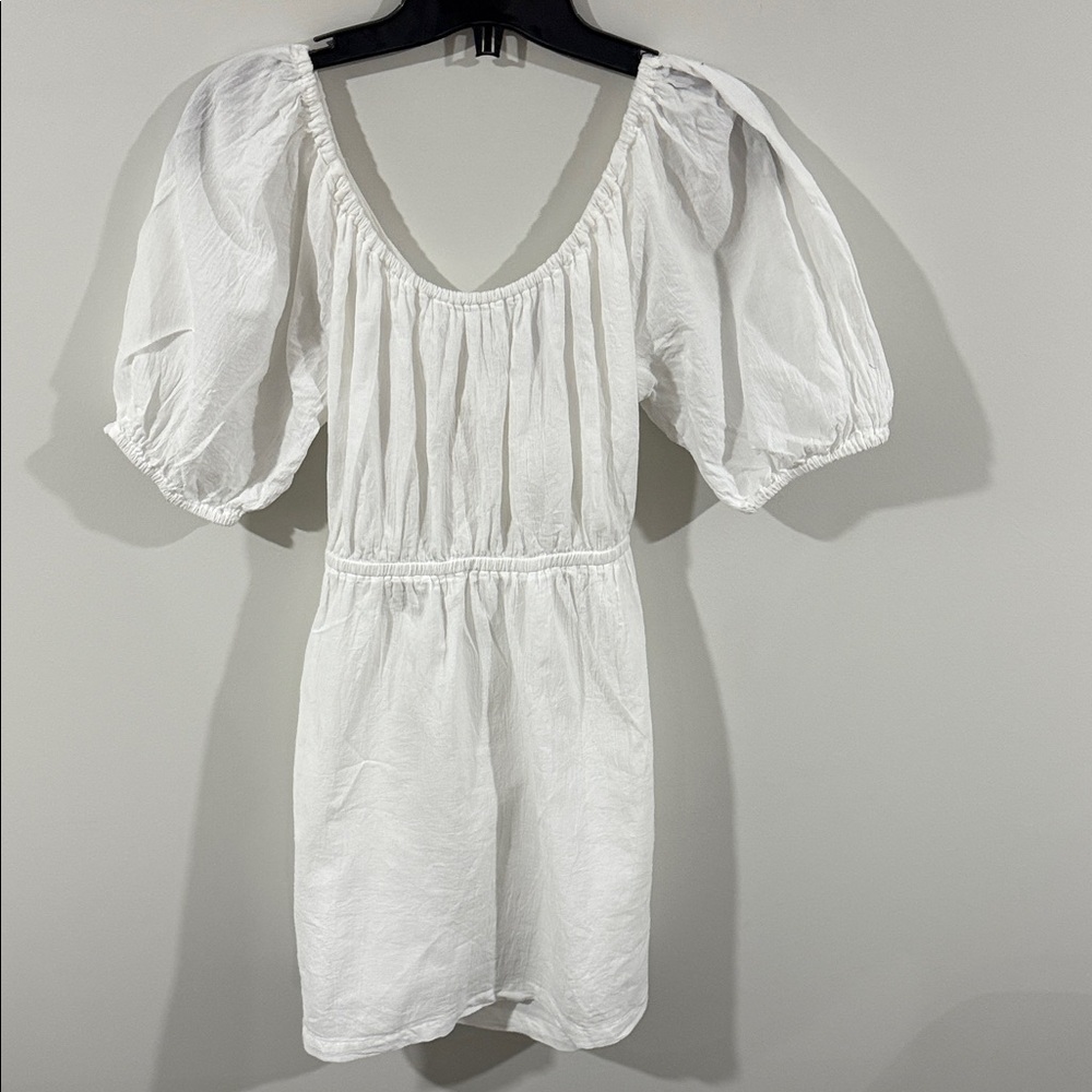 Old Navy White Mini Dress with Puff Sleeves